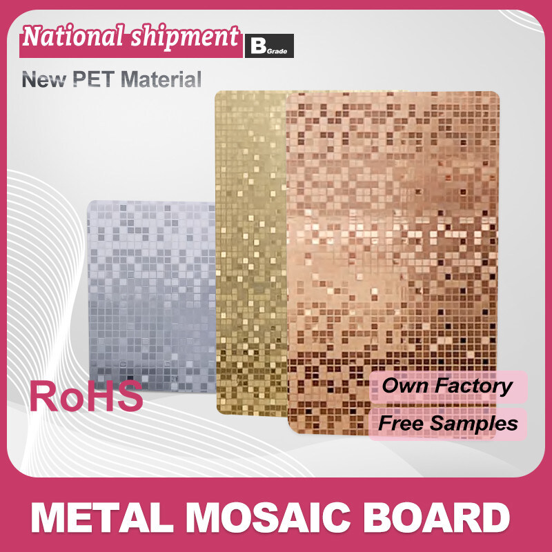 Wanddecoratie voor thuis Bamboe Houtskool Board Vochtbestendige PET Metaal Mosaïek Wandpaneel