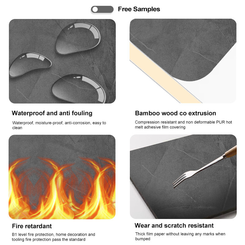 5 mm / 8 mm Interieur Decoratieve PVC Marmeren Plaat Bamboe Houtskool Wandplaat